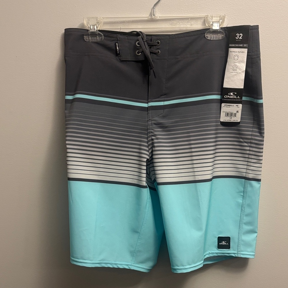 O'Neill Gray and Blue Board Shorts Modern Striped Design - NWT